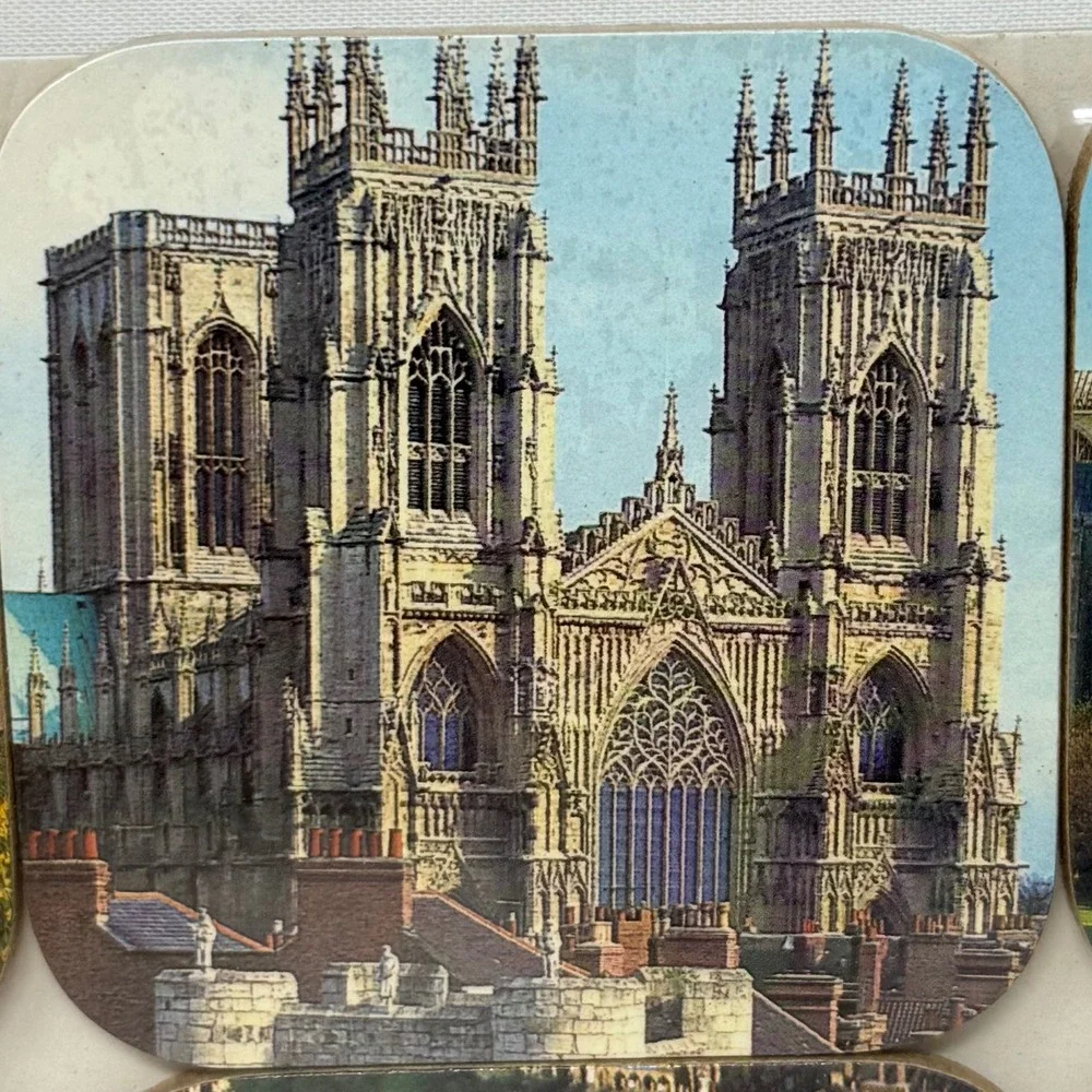 Manor Craft York Minster Cathedral England‎ Coasters Set 6 Vtg Souvenir NOS